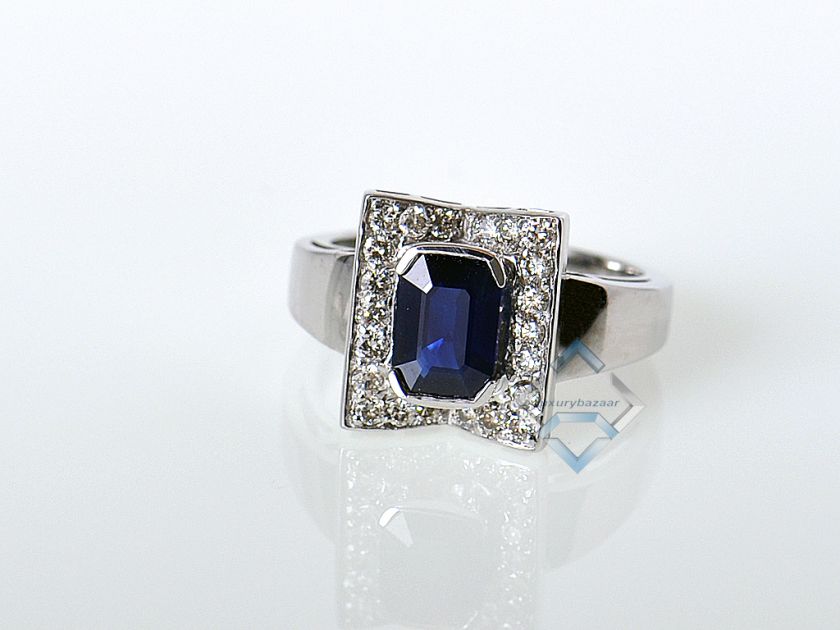 LeVian 14K White Gold Micro Pave Diamond Sapphire Ring  