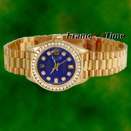 Rolex Ladies President Datejust Blue Gold Diamond Watch  