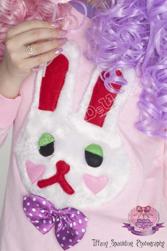 Kawaii Cutie Decora Plush Bunny Rabbit TEE+Brooch PINK  