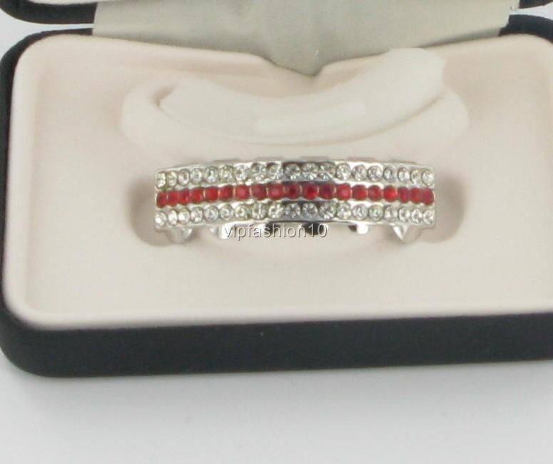 ROYAL GRILLZ TEETH SILVER RED/WHITE STONES BOTTOM BOXED  