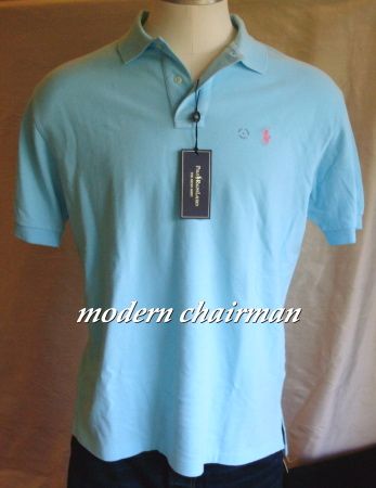 Ralph Lauren Mens Hammond Blue Mesh Polo Shirt NWT $75 Pink Pony Logo 