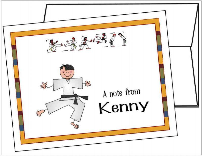 Personalized KARATE Thank you Note Cards Stationery  