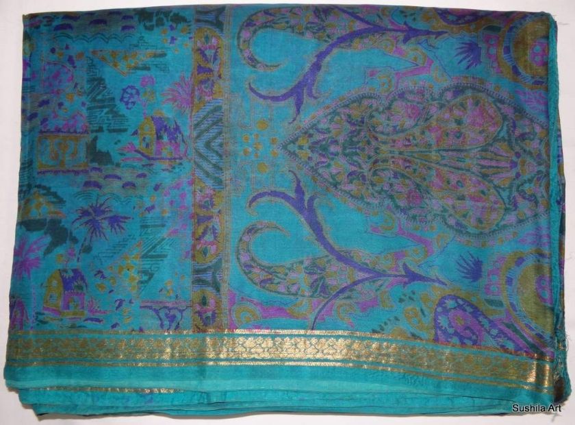   more Beautiful Print Indian Antique Vintage 100% Pure Silk Saree Sari