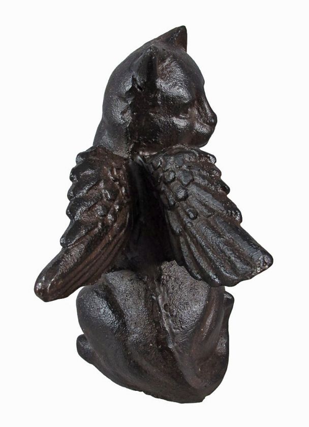 Cast Iron Angel Cat Statue Figure  