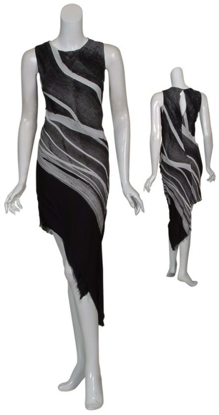KIMBERLY OVITZ Urban Chic Silk Print Lines Dress 4 NEW  
