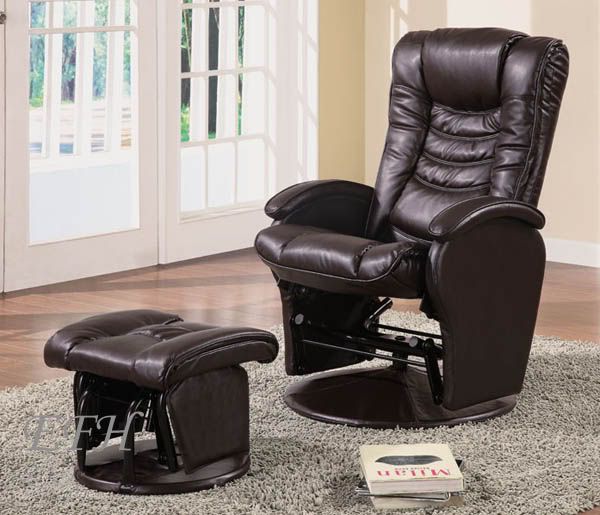 LEDUE MODERN BROWN BYCAST LEATHER GLIDER CHAIR OTTOMAN  