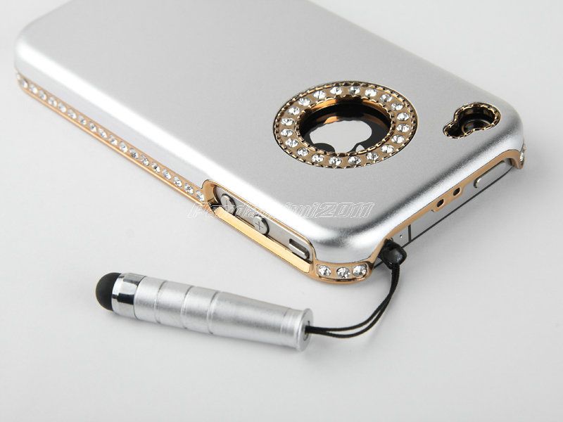 Deluxe Dual Use Flip PU Leather Chrome Hard Case Cover For iPhone 4 4S 