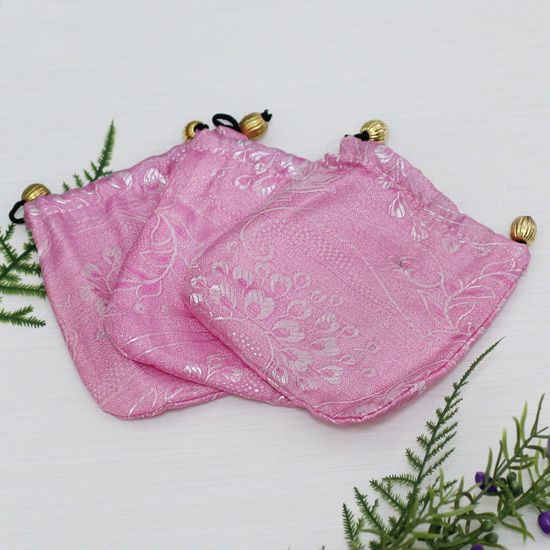 Pink Beautiful Tail of the Peacock Silk Jewelry Gift Bag GB25  