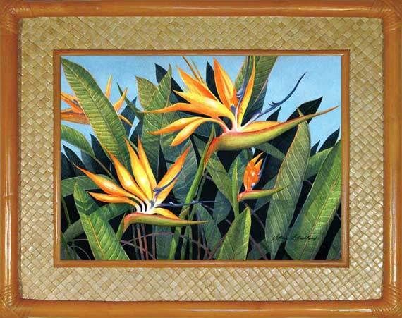   Tropical Flower Floral Hawaiian Hawaii Rattan Frame Framed Art  