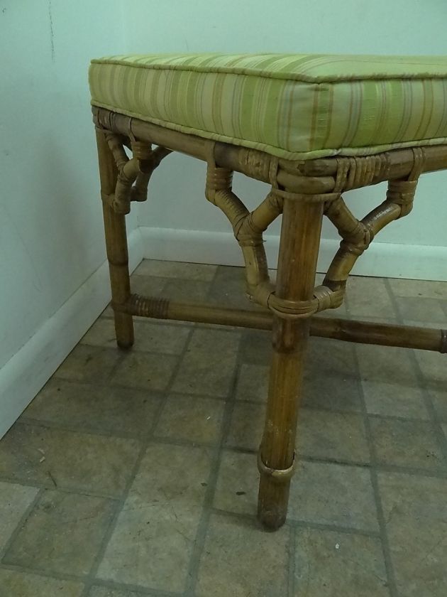 vintage regency rattan bamboo foot stool Ottoman hassock C  