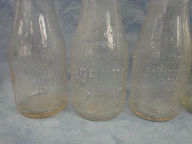 Vintage One Pint Glass Milk Bottle Lot Bowman Dairy Bordens Elch 