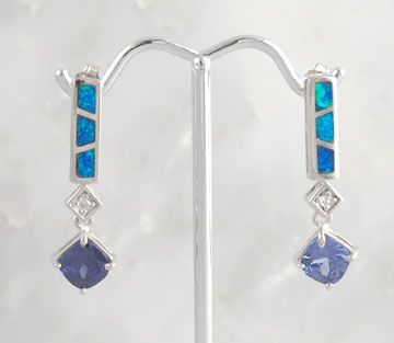 Sterling Silver Blue Opal Tanzanite CZ Post Earrings Cubic Zirconia 