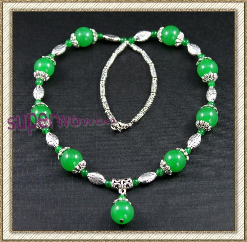 ct210 tibet style tibetan silver jade Necklace  