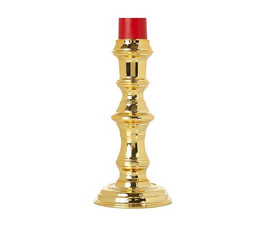   Lights Two 12 Wax Taper Candles w/Timer & Holder RED/BRASS  