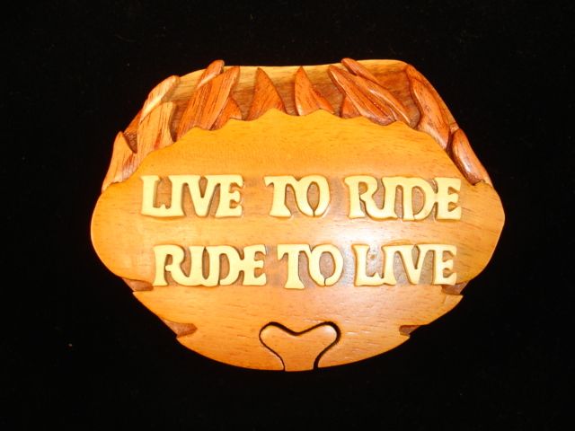 NEW Hand Carved Wood Art Intarsia MOTORCYCLE Puzzle Jewelry Box LIVE 
